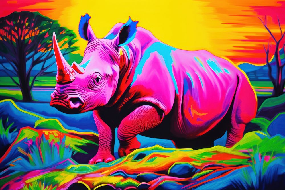 Rhino painting animal mammal.