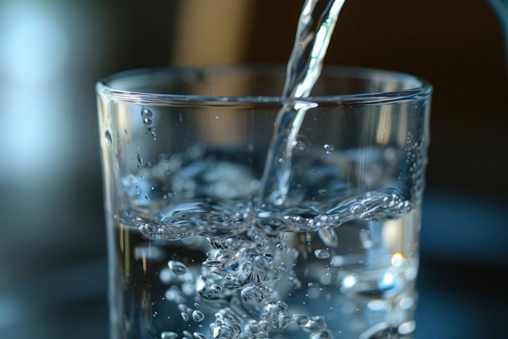 Photo of water pouring to the glass refreshment transparent freshness.
