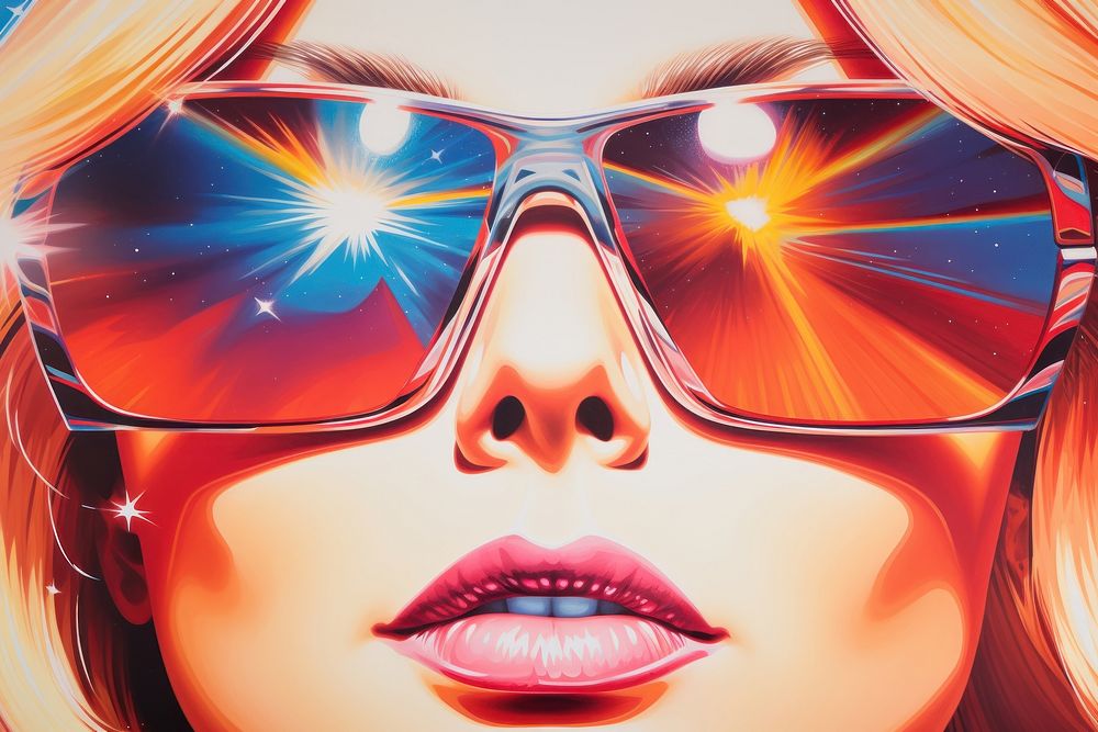 Airbrush art of eye sunglasses portrait bright.