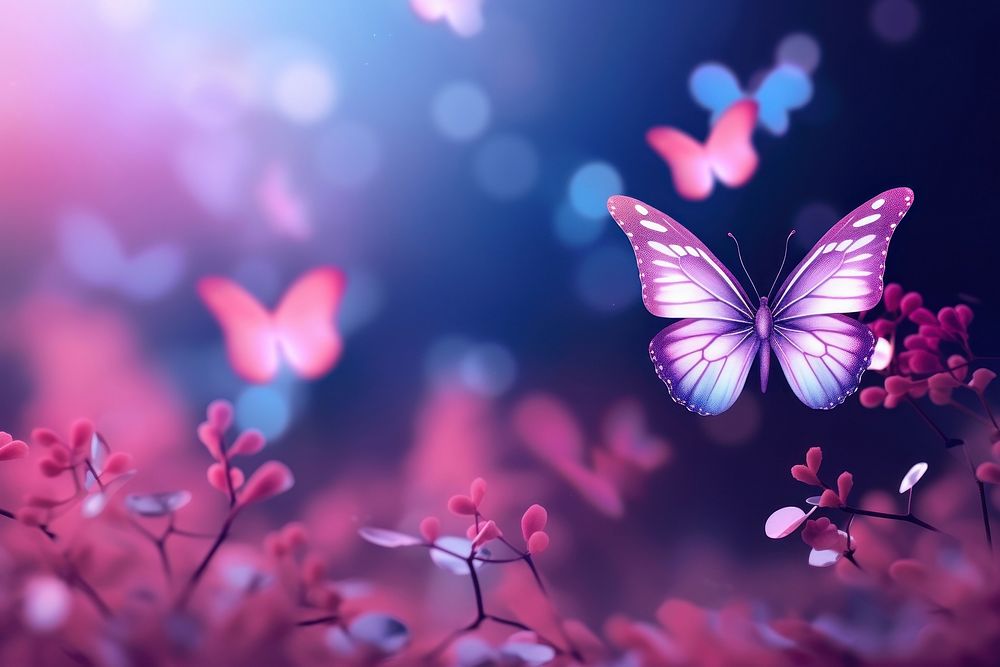 Butterfly and flowers neon outdoors animal insect.