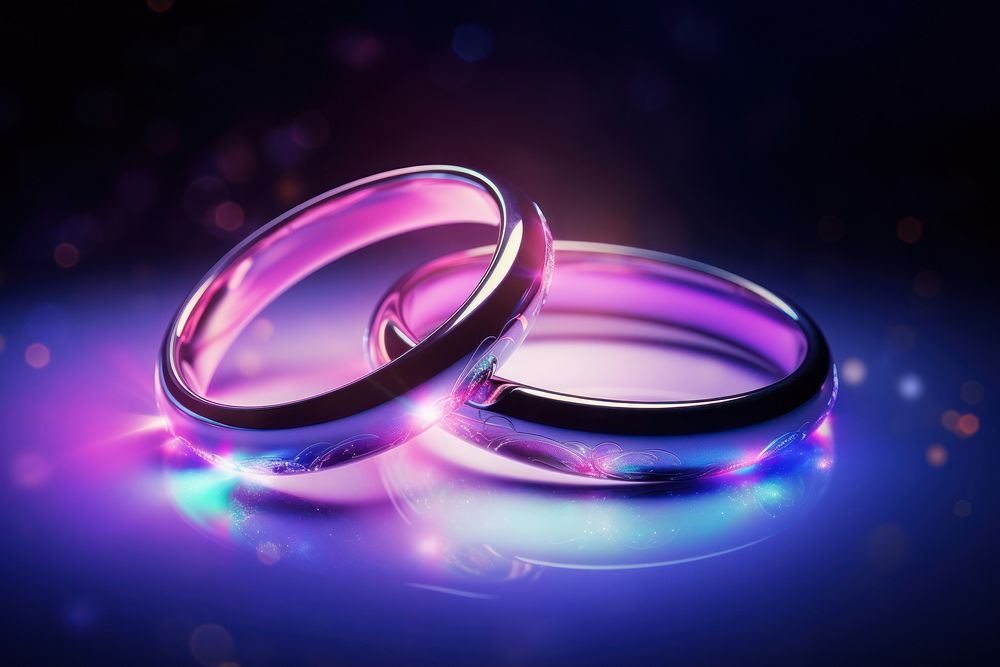 Love wedding rings neon jewelry purple illuminated.