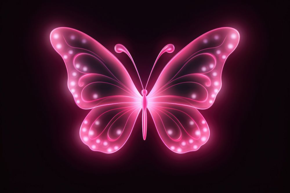 Pink butterfly neon light abstract pattern.
