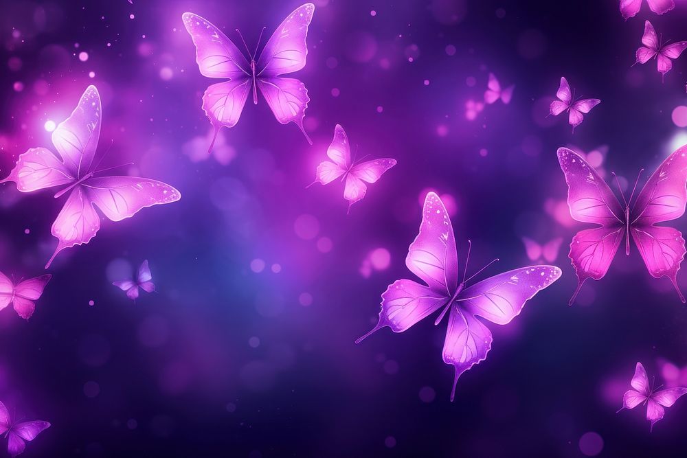 Purple butterflies neon backgrounds petal plant.