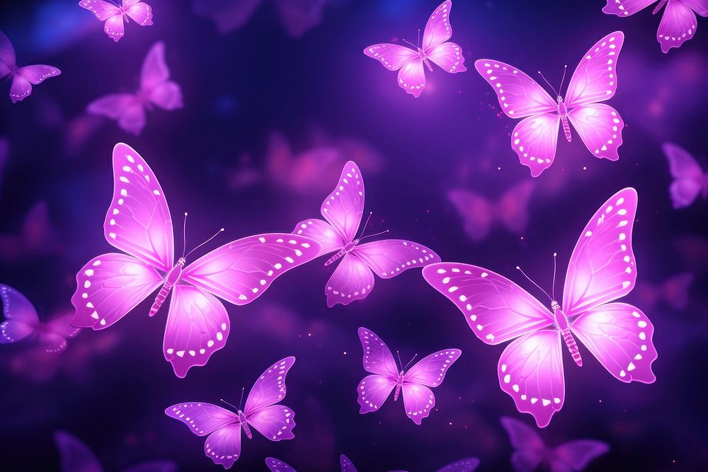 Purple butterflies neon petal plant chandelier.