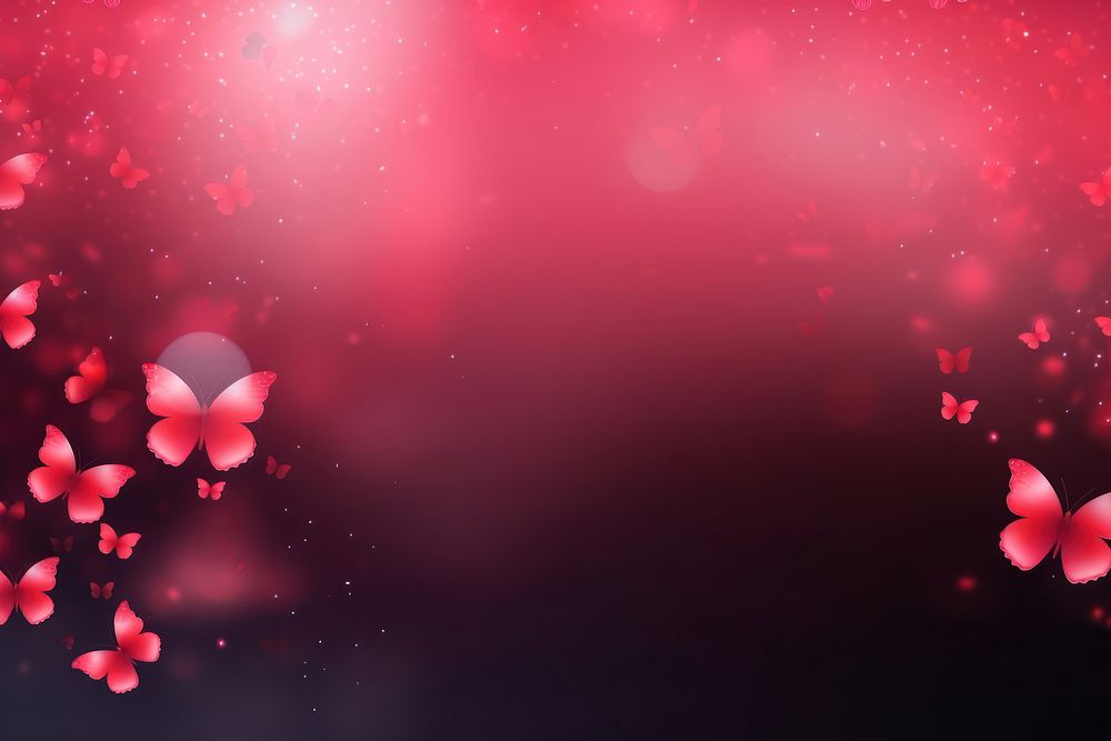 Red butterflies and mini hearts neon backgrounds abstract petal.