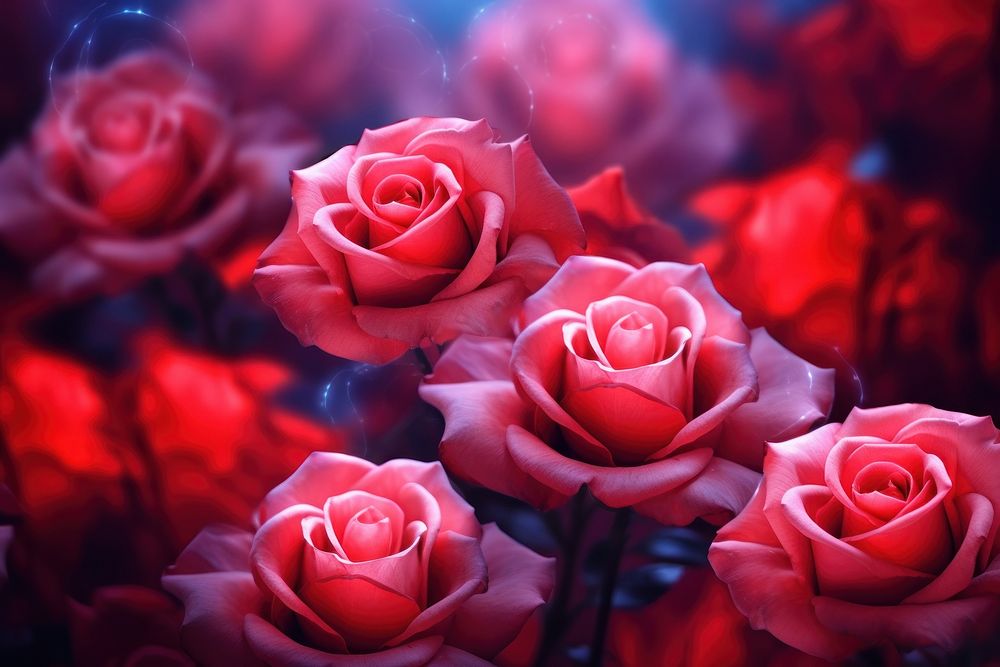 Red roses neon backgrounds flower petal.