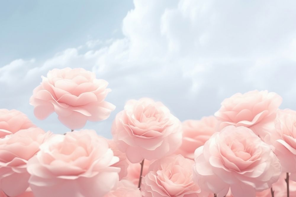White roses and pink cloud backgrounds outdoors blossom.