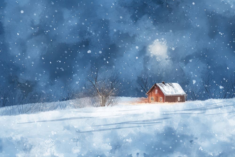 Digital paint snow house winter architecture landscape.