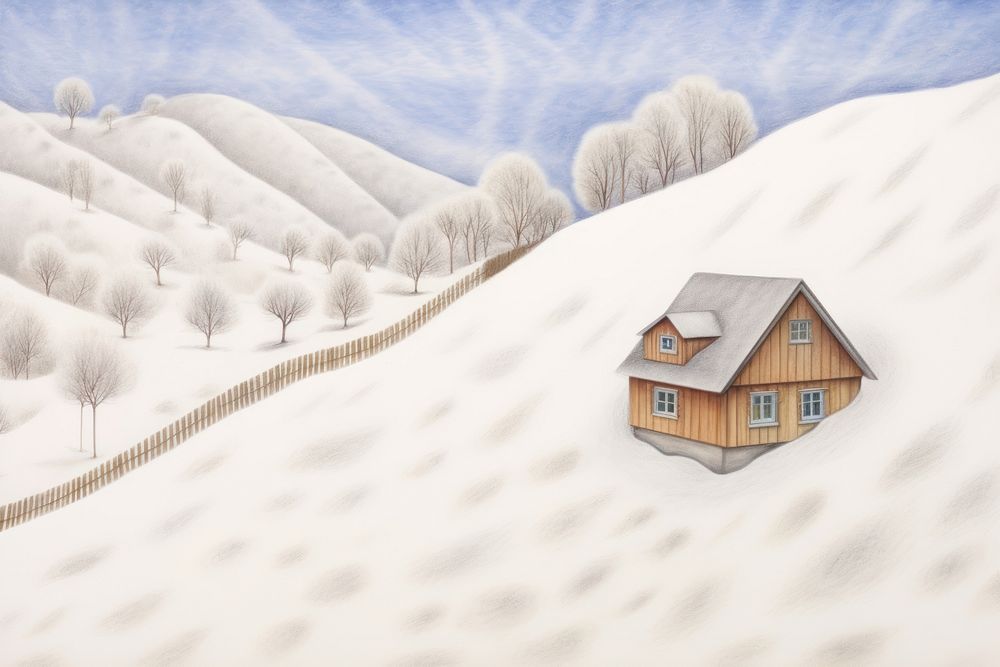 Digital paint snow house architecture landscape outdoors.