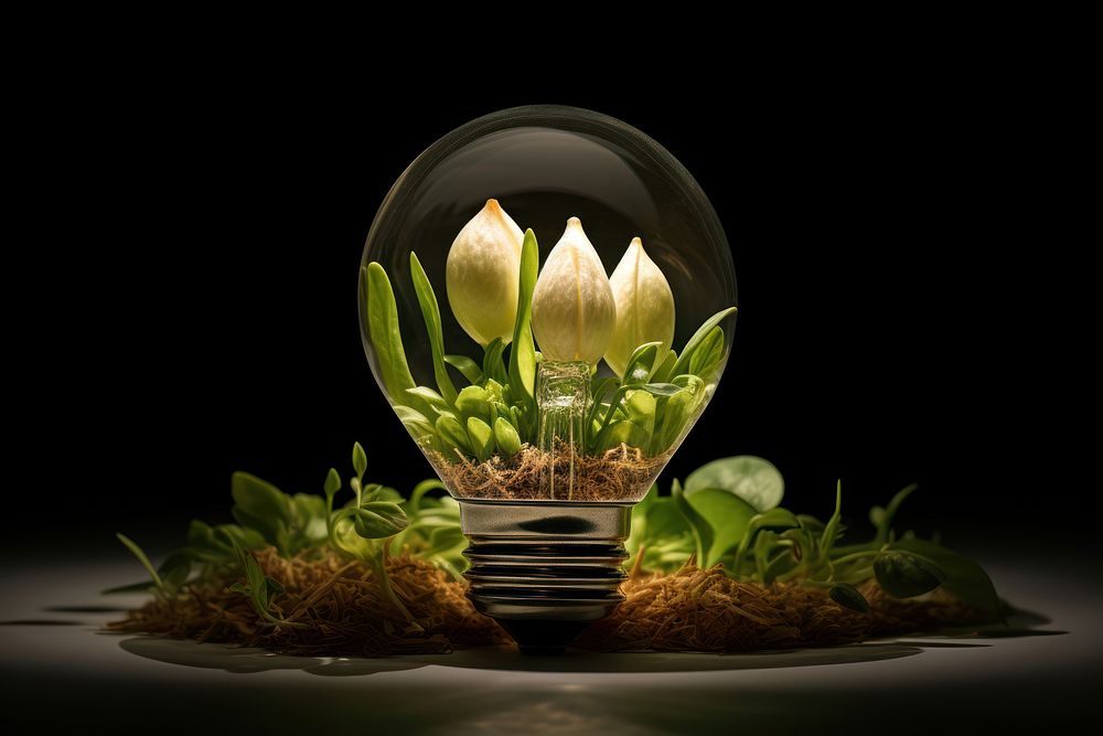 Light bulb with agriculture light lightbulb plant.