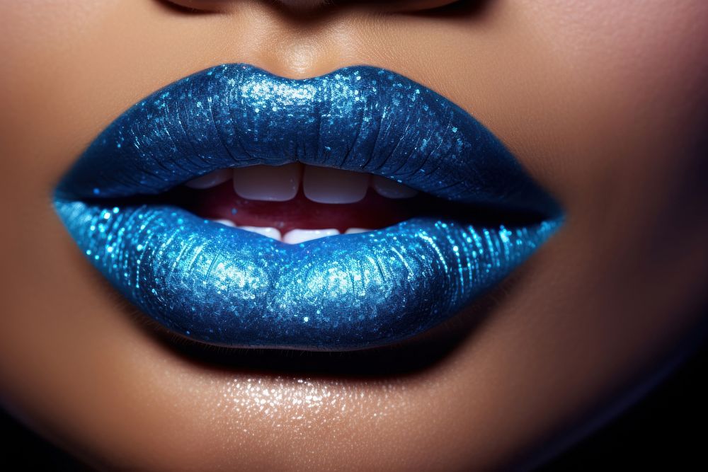 Glitter blue lip perfection.