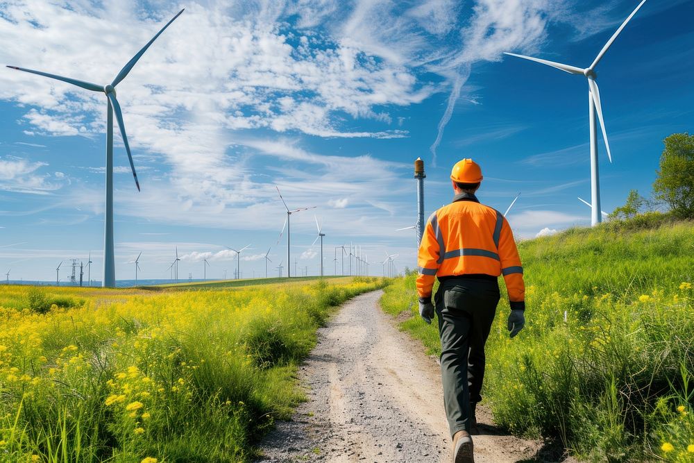 Wind farm windmill outdoors machine.