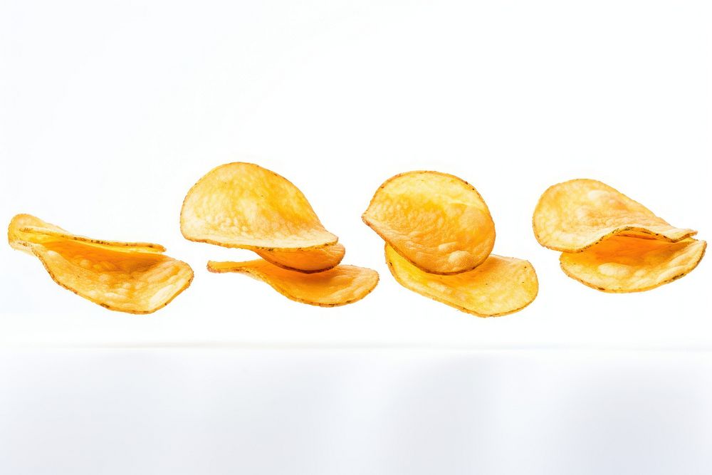 The seven potato chips snack food white background.