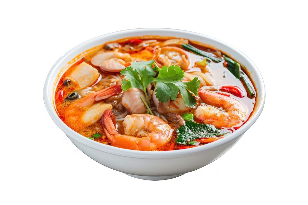 Tom yum goong seafood soup meal.