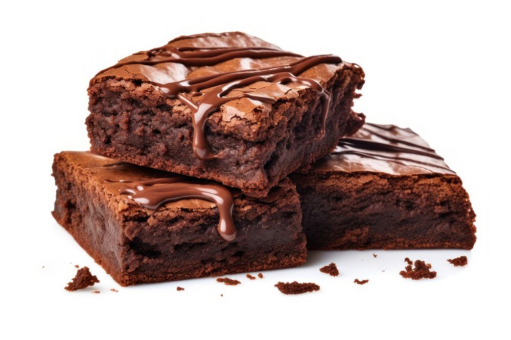 Two fudgy brownies confectionery chocolate dessert.