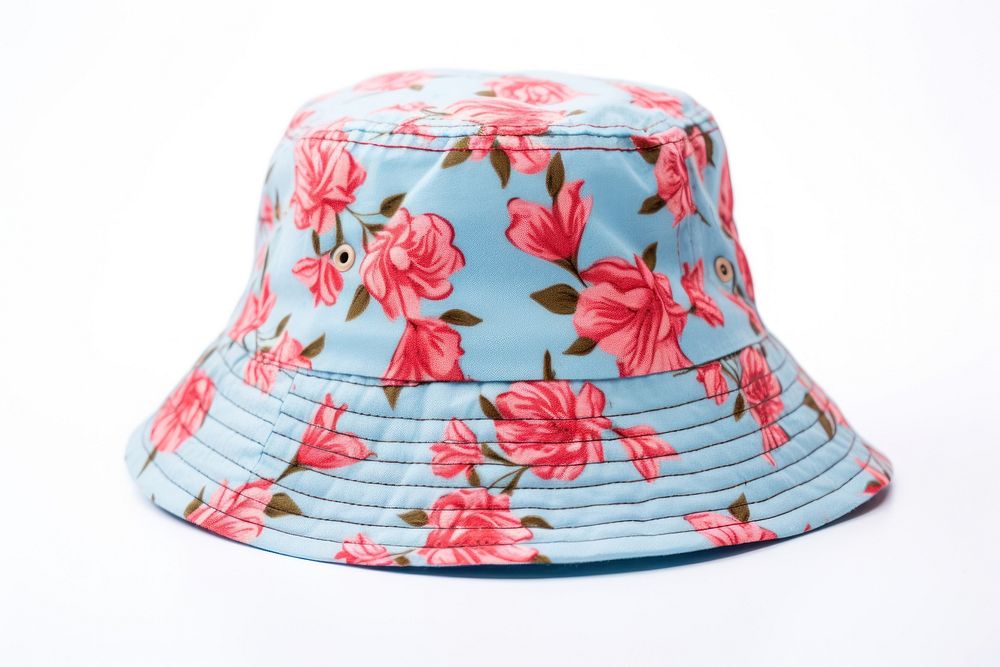 Flower pattern bucket hat white background freshness headgear.