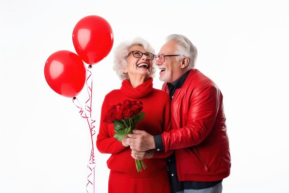 Senior couple retirement laughing balloon.