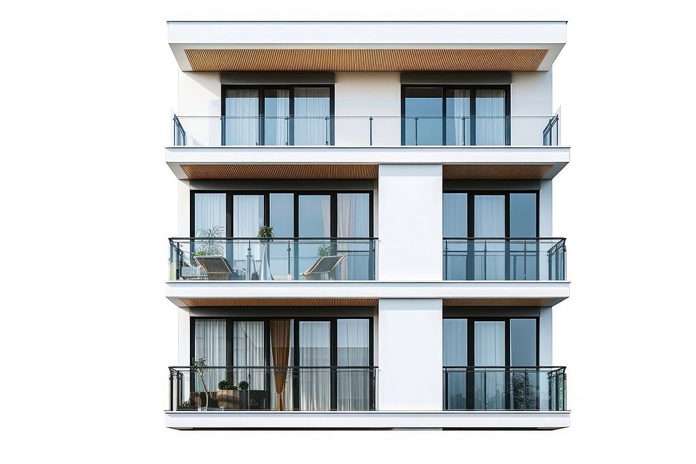 Loft style low rise condo architecture building balcony.
