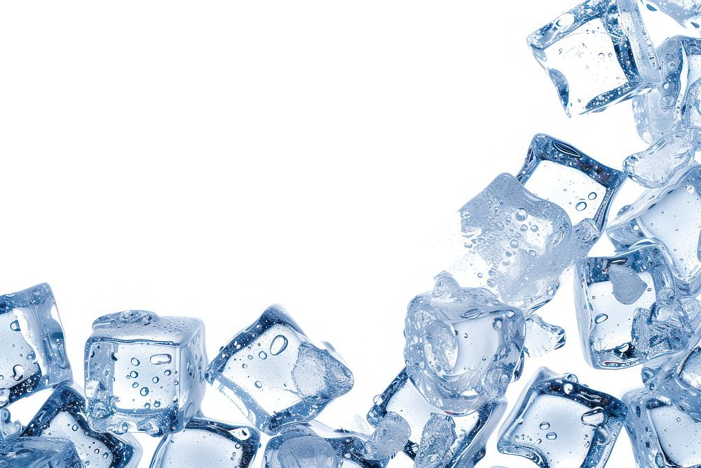 Pile of mini ice cubes backgrounds snow white background.