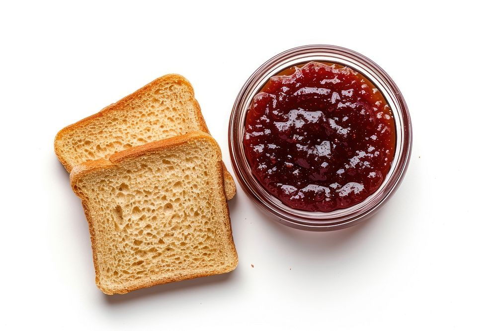 Bread with jam ketchup food white background.