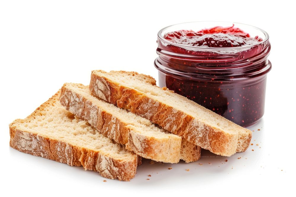 Bread with jam food white background strawberry.