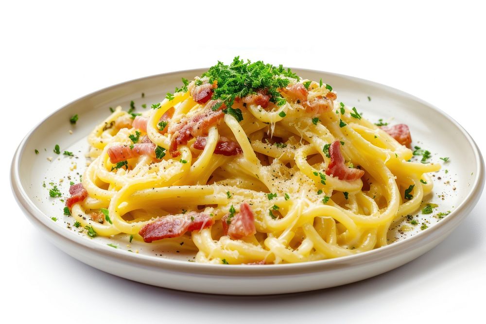 Plate food carbonara spaghetti.