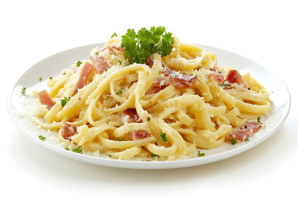 Plate food carbonara spaghetti.