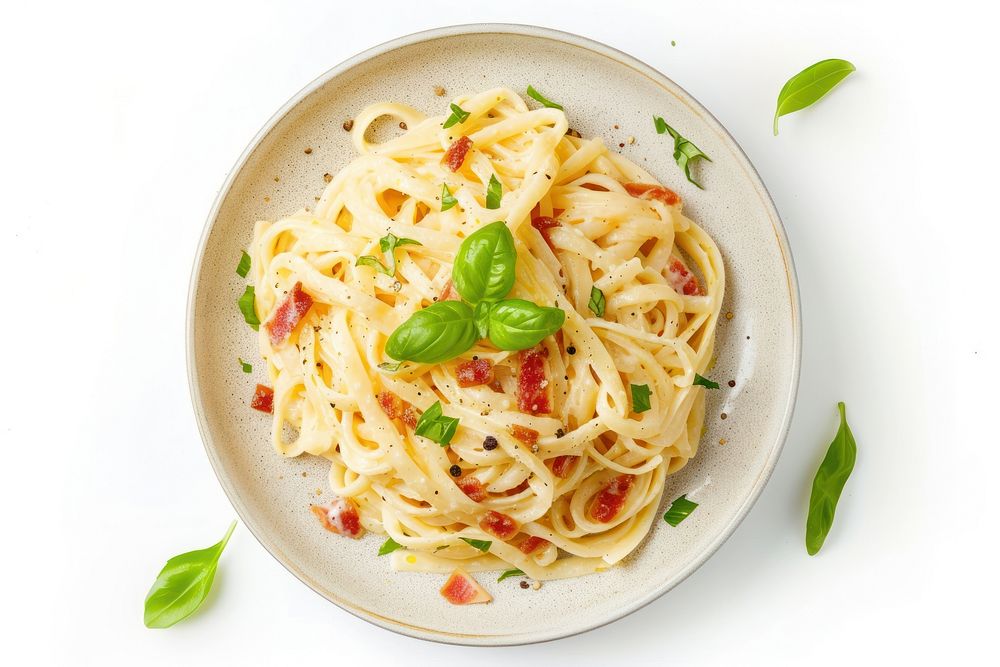 Plate food spaghetti carbonara.