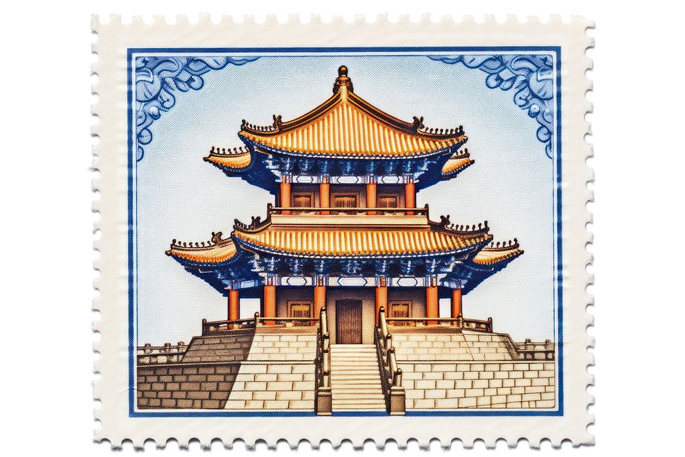 Chinese castle architecture building postage stamp.