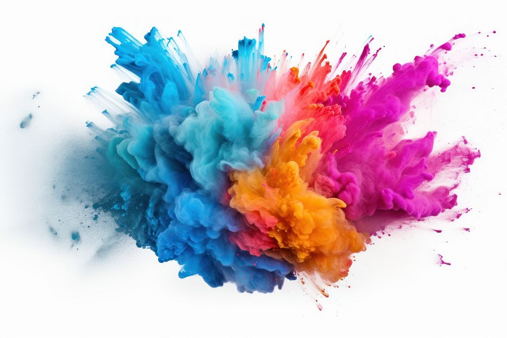 Explosion of colored powder backgrounds white background creativity.