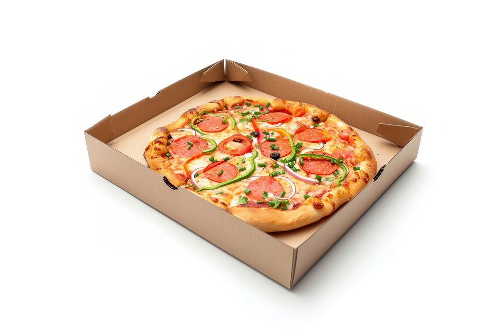 Food deliver pizza white background pepperoni.