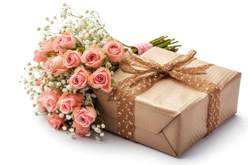 Gift box with bouquet flower plant rose.