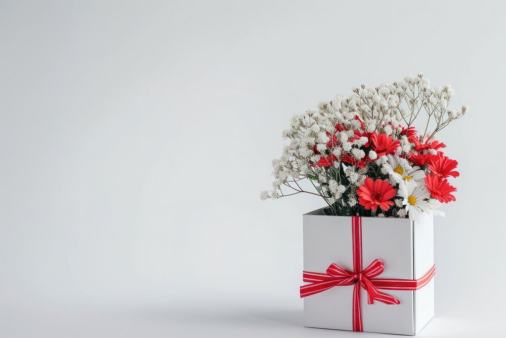 Gift box with bouquet flower plant valentine's day.