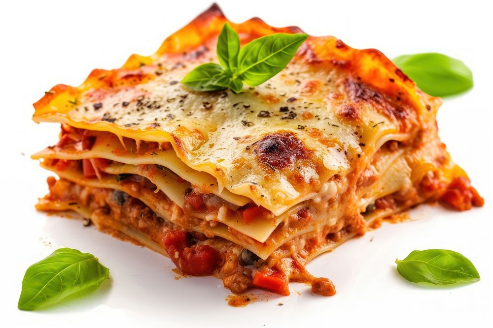 Food lasagna pasta white background.