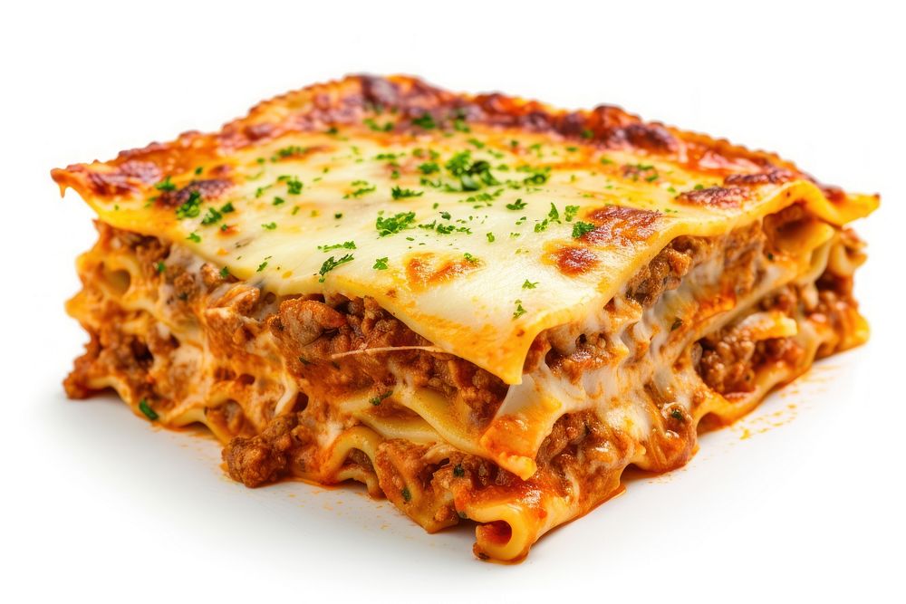 Food lasagna pasta white background.
