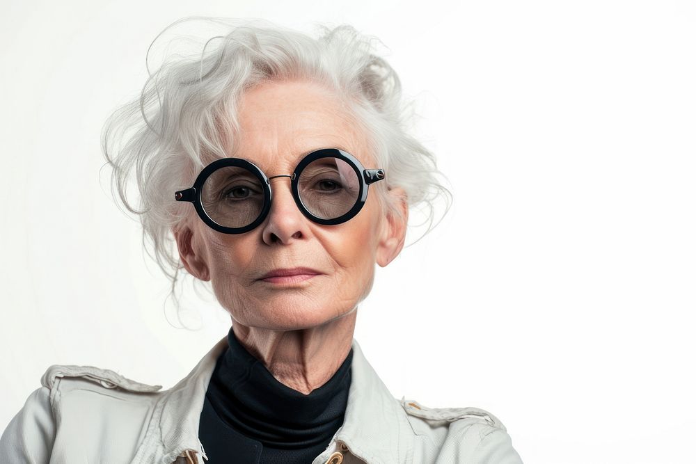 Senior old woman with fashionable portrait glasses adult.
