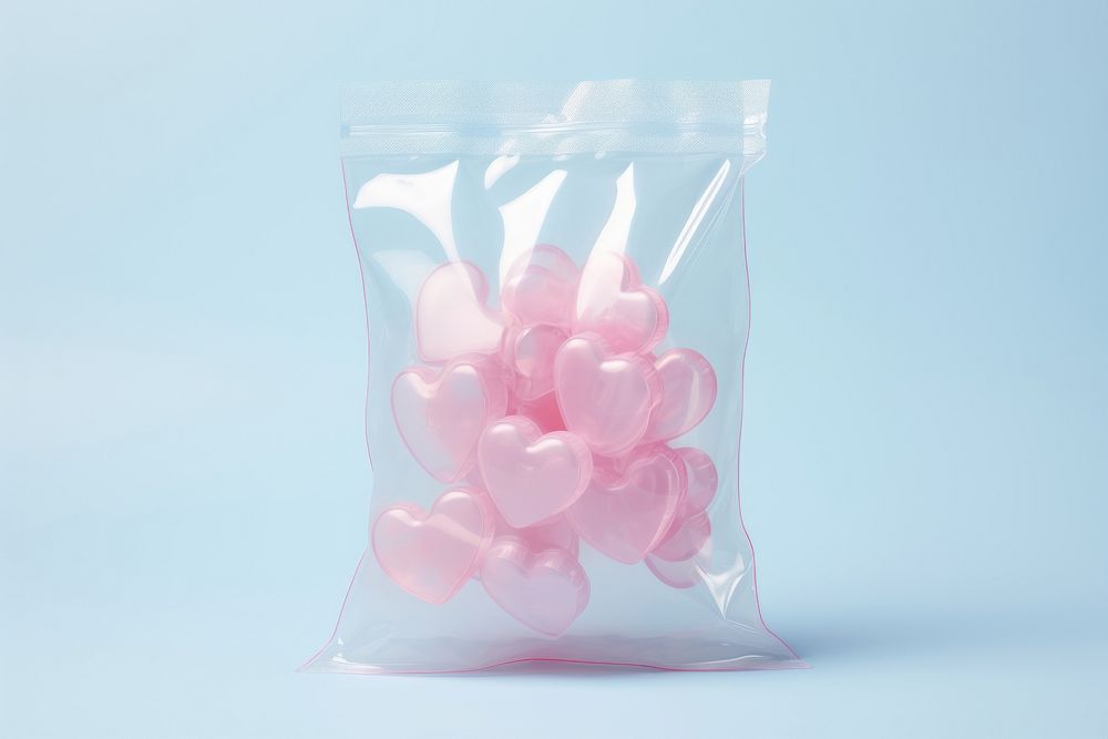 Heart candy in plastic bag transparent medicine balloon.