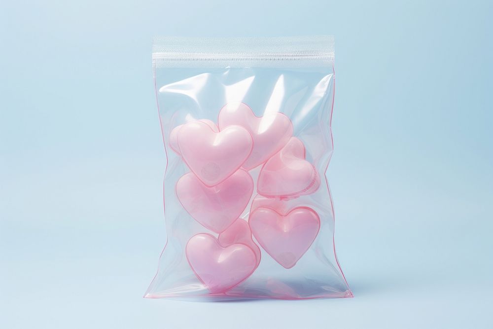Heart candy in plastic bag transparent symbol petal.