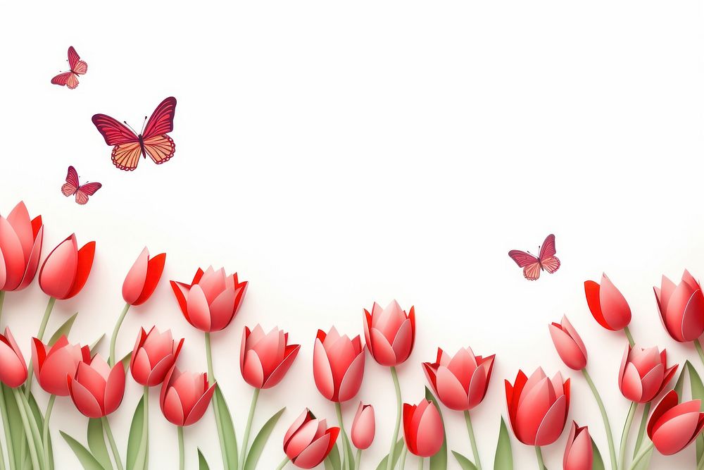Tulip and butterfly floral border flower petal plant.