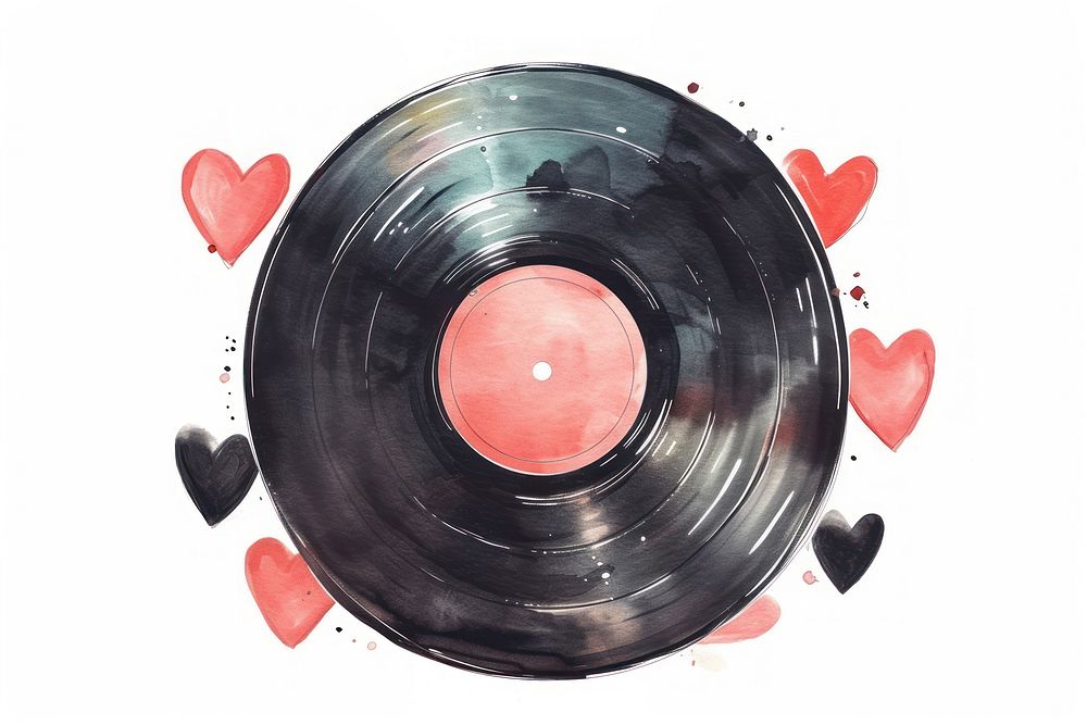 Vinyl record watercolor heart technology gramophone.