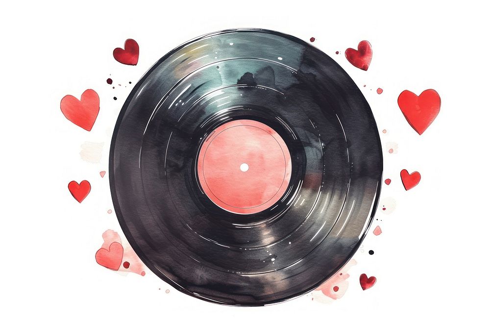Vinyl record watercolor heart gramophone technology.