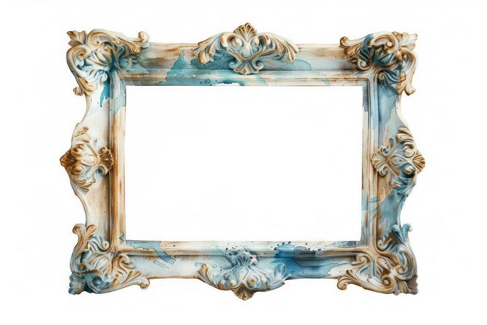 Illustration of vintage picture frame art turquoise architecture.