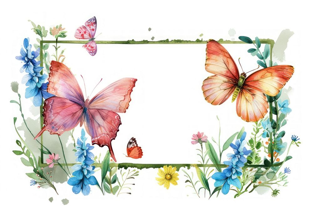 Illustration of vintage picture frame flower butterfly pattern.