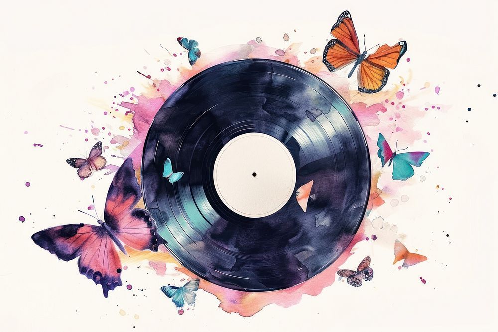 Illustration of vintage vinyl record butterfly art invertebrate.