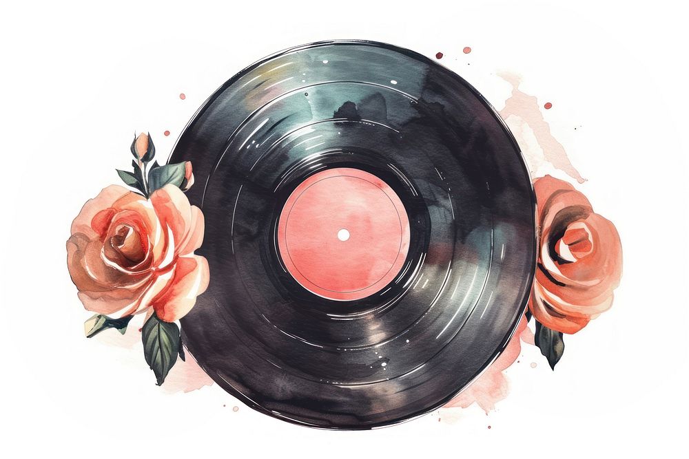 Illustration of vintage vinyl record flower plant rose.