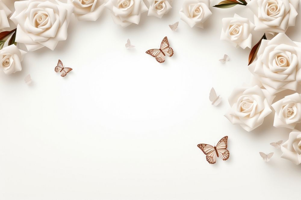 White rose and butterfly floral border pattern flower petal.