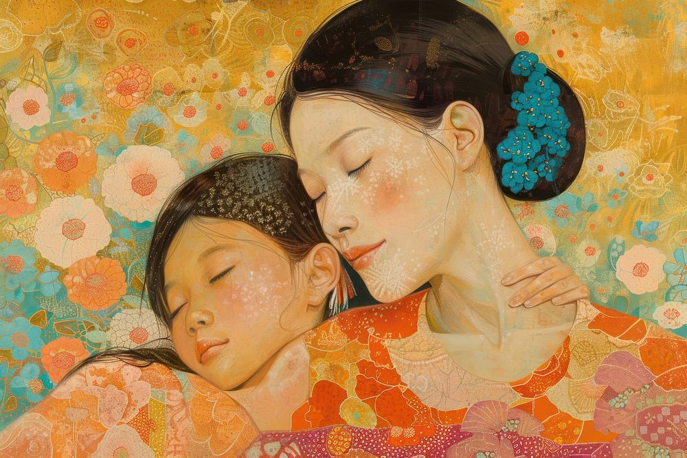 Asian mother portrait painting baby.