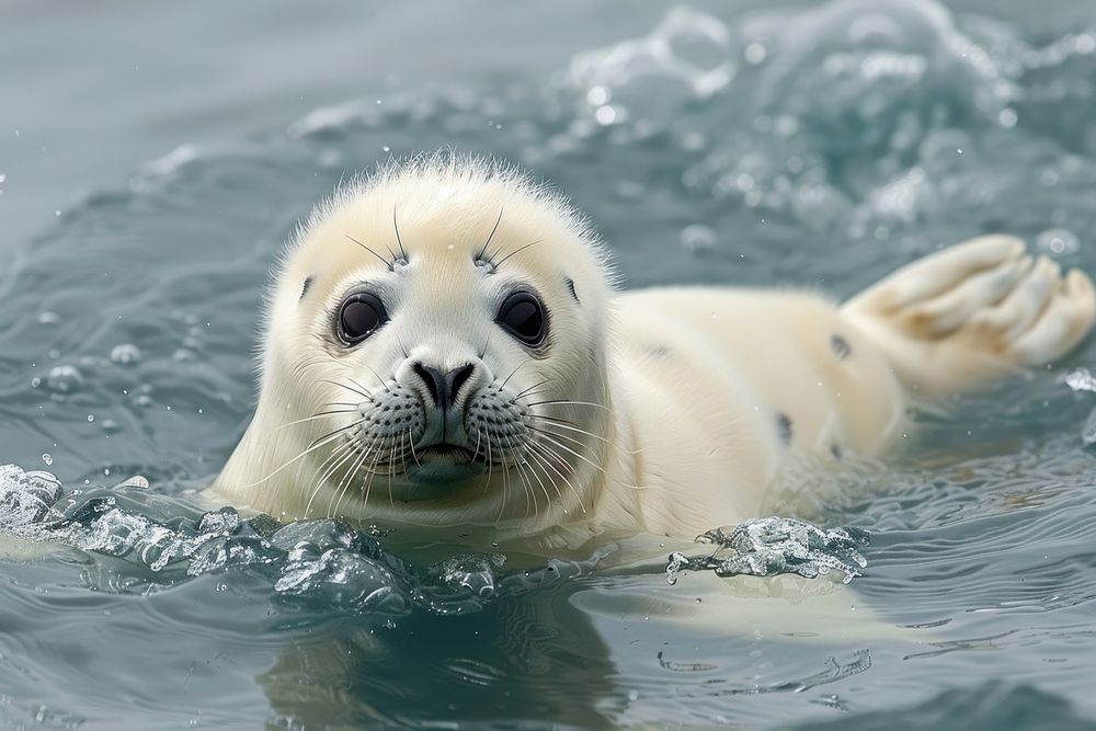 Baby arctic seal in the sea animal mammal underwater.