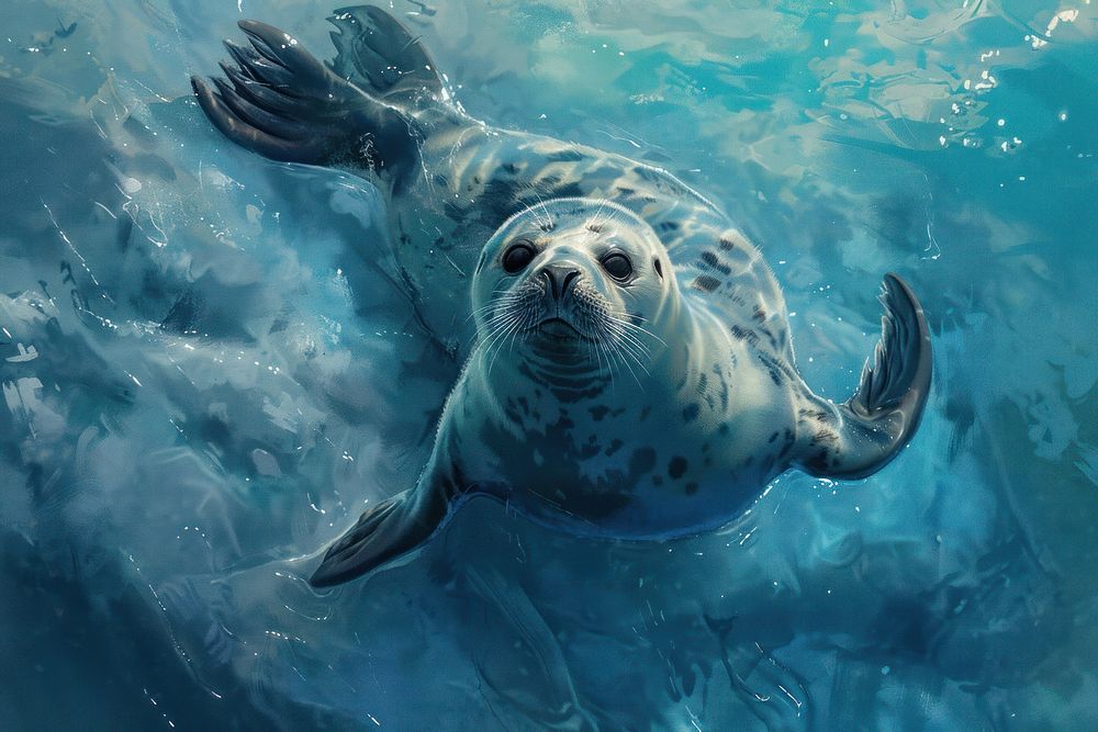 Baby seal above sea ice animal mammal fish.