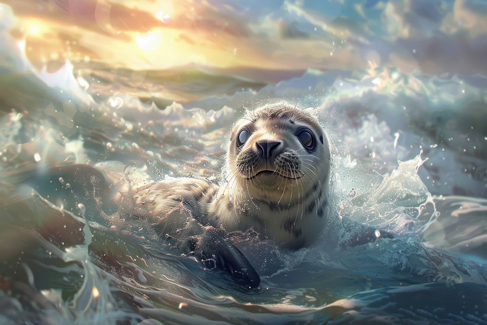 Baby seal above the sea animal mammal underwater.